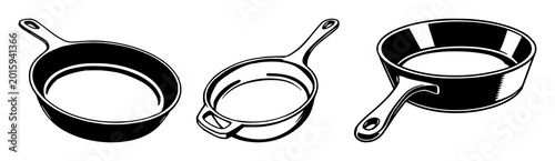 Canvastavla Cast iron skillet set with black line art on white background featuring cookware