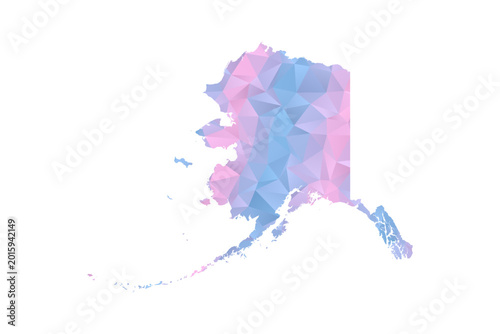 Canvas Print Alaska Map - Polygon Style Vector Illustration in Pastel Blue and Pink Gradient, Low Poly Geometric Design, Isolated on White Background for Infographics and Education