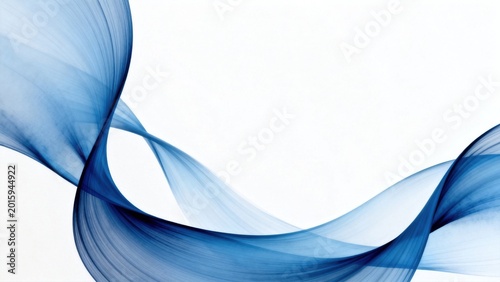Blue abstract flowing lines on white background