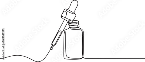 Continuous one line drawing. Cosmetic vial with pipette.one line Art icon drawing vector