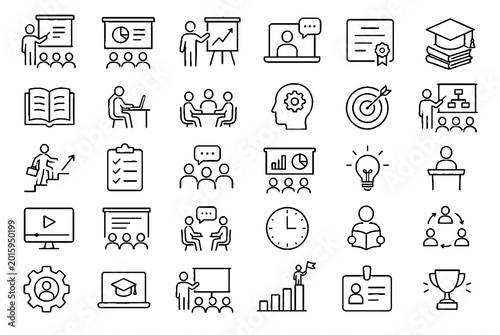 Education and Online Learning Line Icons Set
