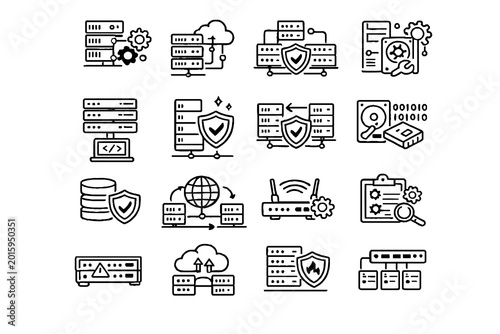 Technology and Data Security Line Icons Set
