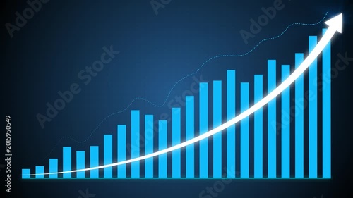 Business growth concept in allusive graph chart showing marketing sales profit increasing to target . Excellent financial status of corporate business rise up.4k animation video graph