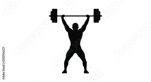 Canvas Print Weightlifter lifting barbell overhead in black silhouette high quality professio