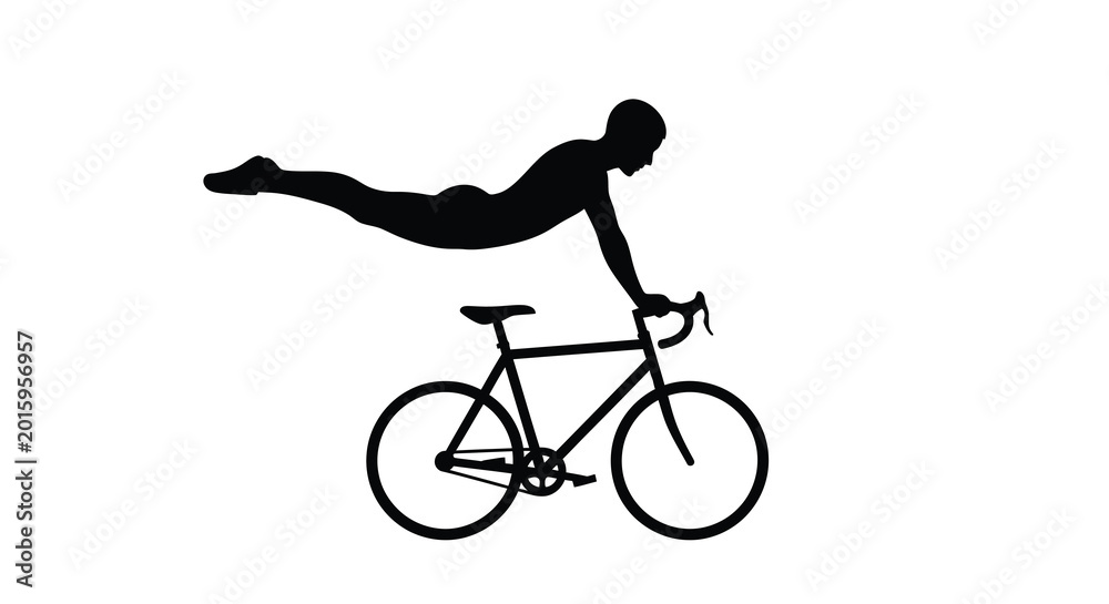 Obraz premium Cyclist riding a road bike in a dynamic pose black silhouette
