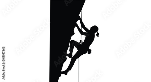 Rock climber ascending a wall dynamic pose black silhouette