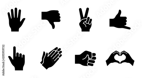 Bild auf Leinwand Gesture Icons Set: Hand Signals Collection, Communication Symbols, Vector Graphi