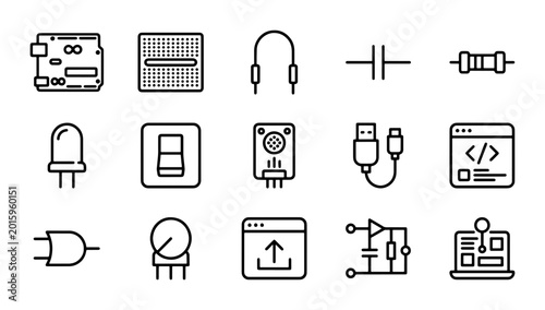 Photos Electronic Components Icons, Circuit Board, Resistor, LED, Breadboard, Technolog