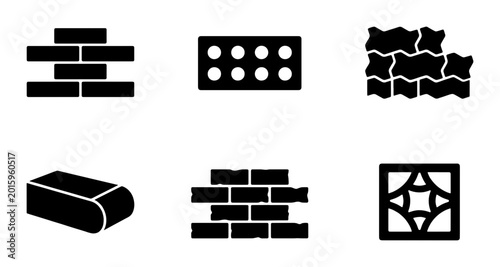 Foto Brick and Masonry Icons: Construction Materials, Building Blocks, Paving Stones,