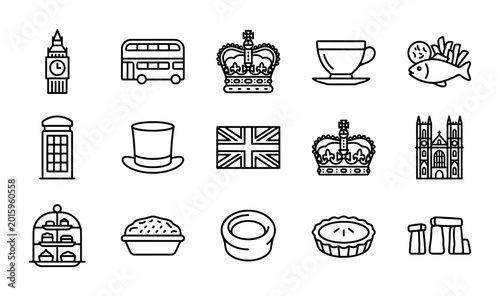 Fotografía British Icons Vector Set: London Landmarks, Royal Symbols, Tea Time & Culture Ic
