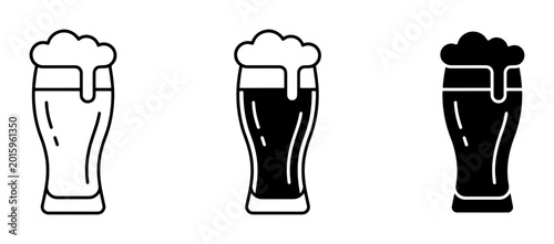 Foto Beer Glass Icons, Refreshing Ale Beverage Illustrations, Frothy Drink Vector Set