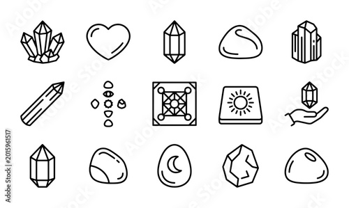 Crystal Icons, Gemstone Symbols, Healing Stones, Esoteric Elements, Spiritual Graphics