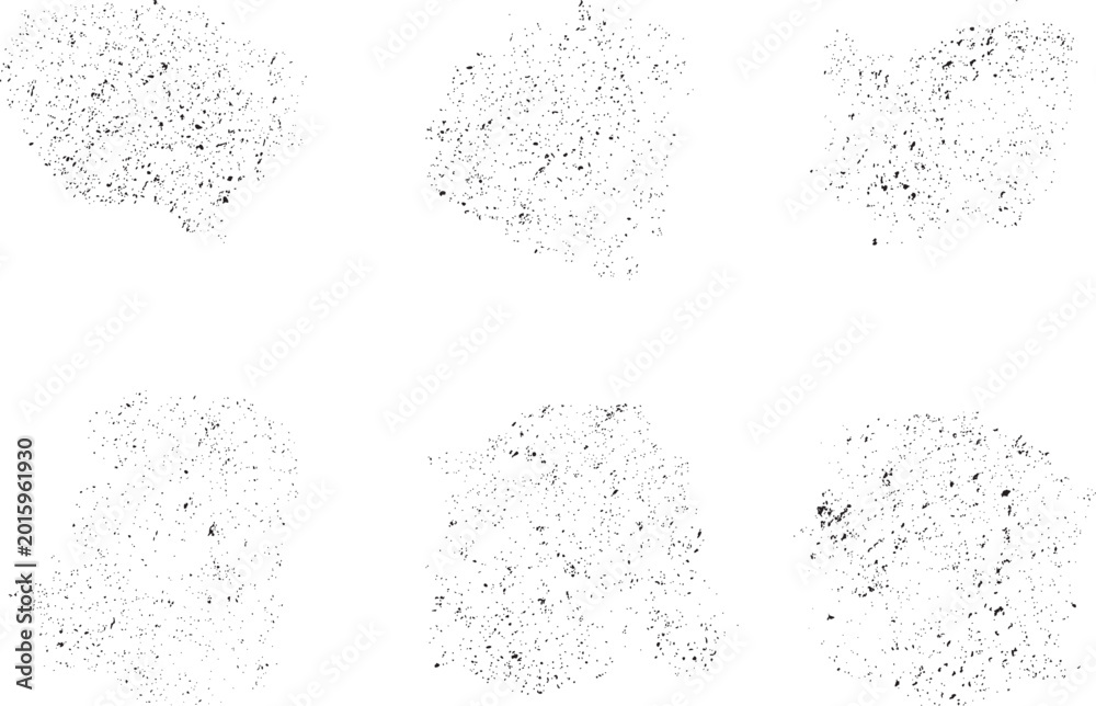 Obraz premium Grainy abstract forms set. Spray effect. Blob noise textures for template presentation, banner . Distressed isolated shapes .Grunge textured . Distress vector shapes with specks .Print texture 