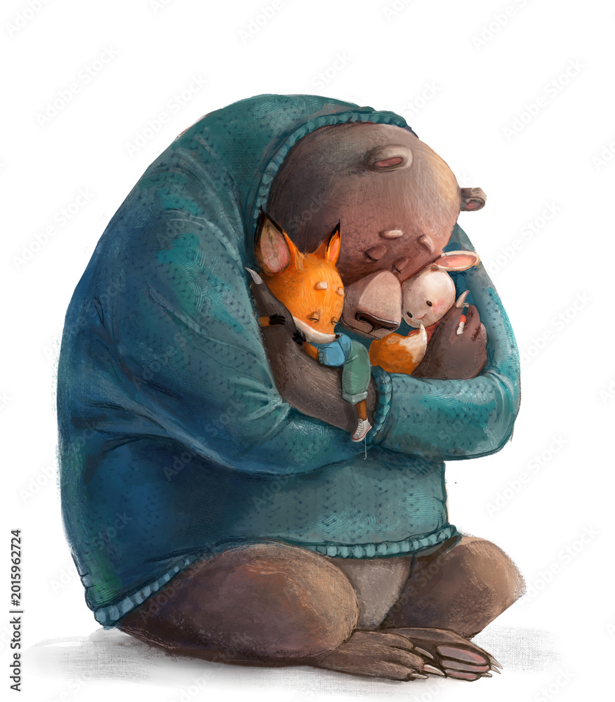 Fototapeta premium Cute lovely bear character with a fox and hare