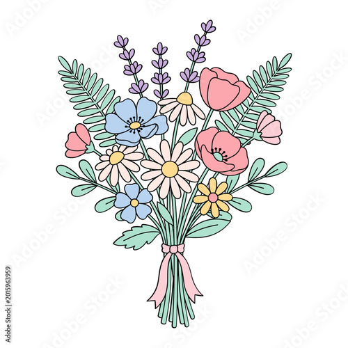 Whimsical Summer Floral Bouquet Illustration