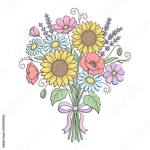 Whimsical Hand-Drawn Summer Flower Bouquet