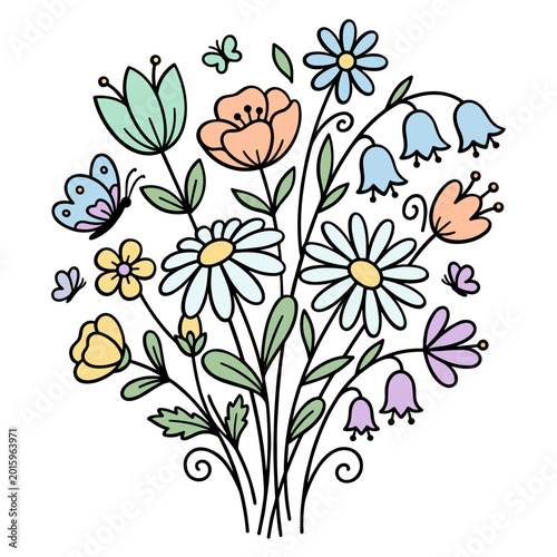 Whimsical Floral Bouquet with Butterflies