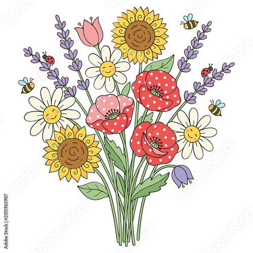 Whimsical Cartoon Summer Flower Bouquet