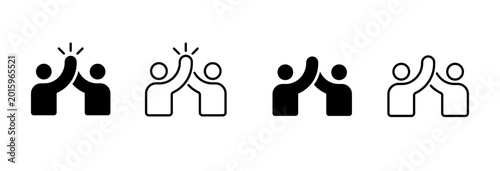 two people high five or clap icon Black and White High Five Teamwork Icon Set Vector with Celebration and Success Symbols Modern Collaborative People Collection Vector