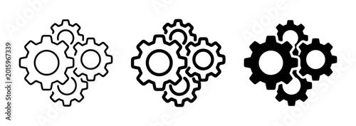 Gear Icons Set, Mechanical Cogwheels, Industrial Mechanism, Technology Symbols