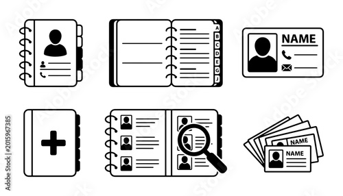 Bild auf Leinwand Contact Book Icons, Address Book Graphics, Business Card Set: Organization, Data