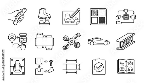 Bild auf Leinwand Industrial Design Icons: Manufacturing, Engineering, Product Development, Automo