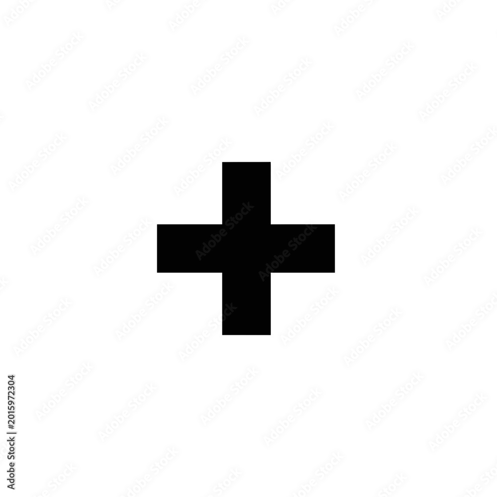 Obraz premium Bold black plus sign icon for mathematical and healthcare UI design