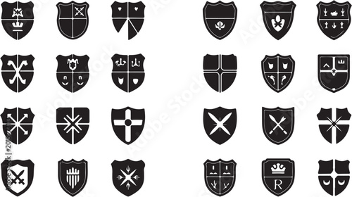 Photography Collection of various shield designs in black and white.