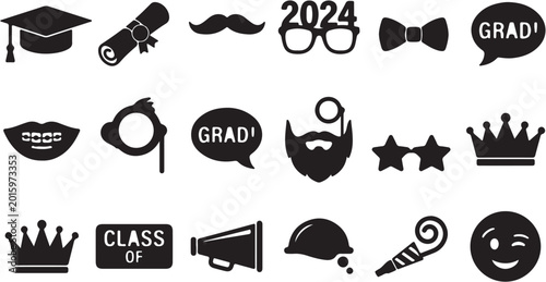 Graduation photo booth props set for 2024 celebration.