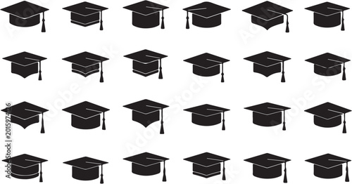 Obraz na plátne Collection of graduation caps in various angles and perspectives.