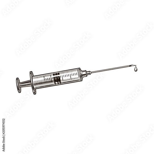 Tableau sur toile Vintage style hypodermic medical syringe line drawing with injection, healthcare
