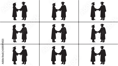 Cuadro en lienzo Graduates shaking hands in caps gowns.