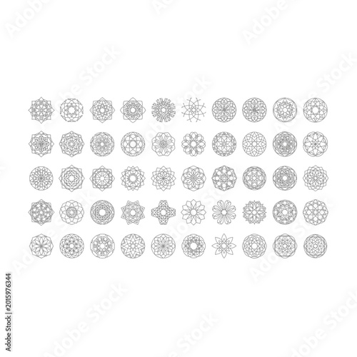 Set of detailed circular mandala ornaments and floral geometric line designs
