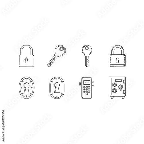Security and access control icons including padlocks keys and digital safes