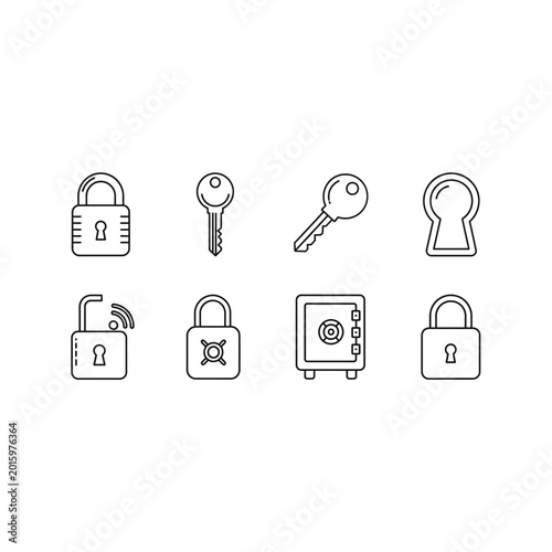 Collection of security and access control icons with security, protection