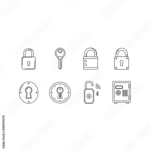 Set of security icons including padlocks keys and safes with security, business