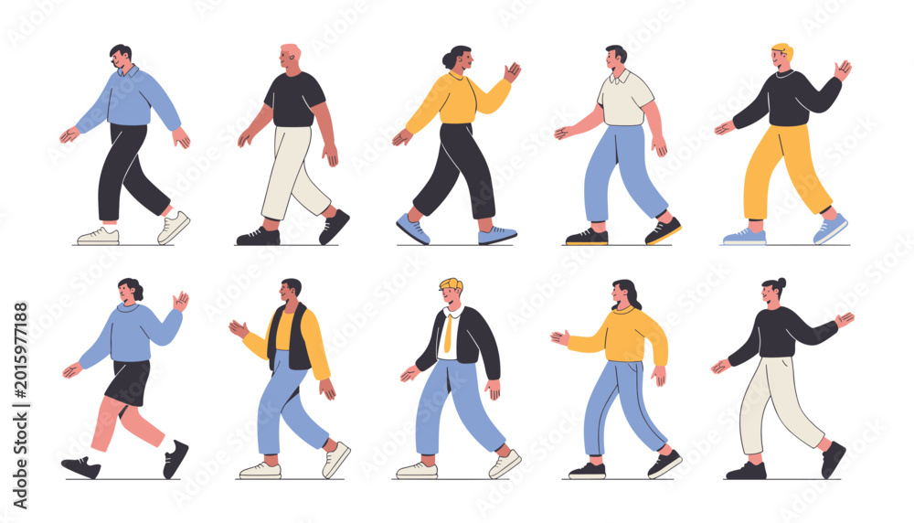 Obraz premium Diverse people walking vector illustrations modern style for design projects