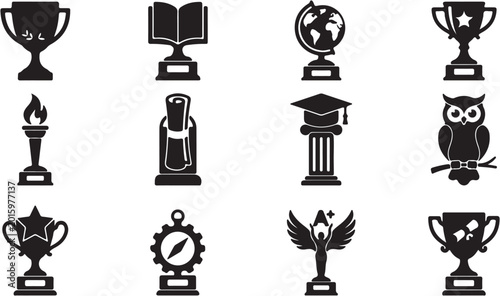 Konstfotografi Black icons of awards and trophies.