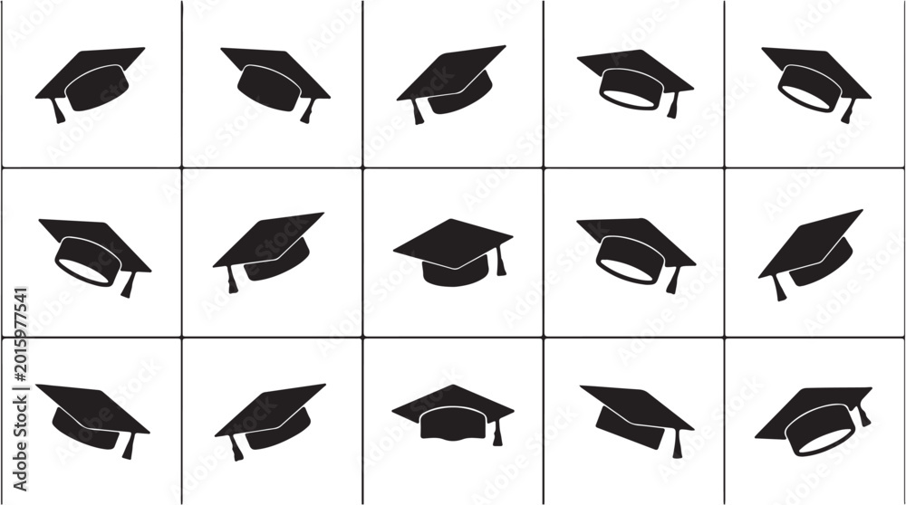 Fototapeta premium Graduation caps in a grid pattern.