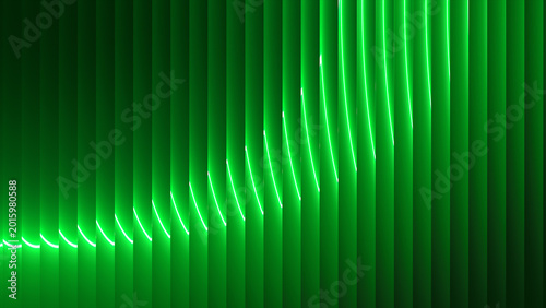 Bild auf Leinwand Abstract ribbed glass lines with flowing gradient blending intense green doomsday colors