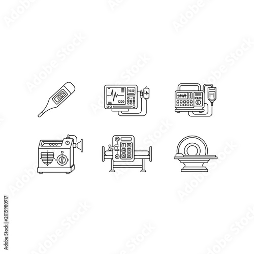 Medical imaging and healthcare diagnostic device icon set with diagnostic