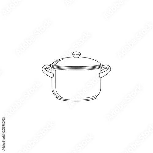 Simple line art illustration of a cooking pot with cookware culinary homeware