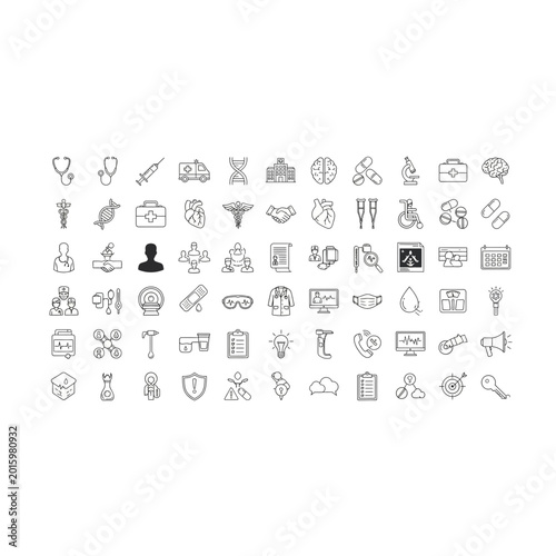 Comprehensive set of medical and healthcare line icons with healthcare, hospital