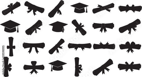 Fotografie Graduation caps and diploma icons.