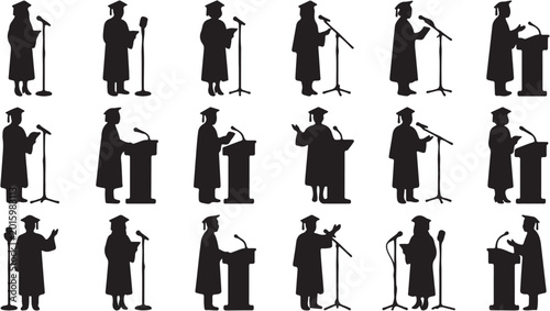 Bild auf Leinwand Graduates in academic regalia speaking.
