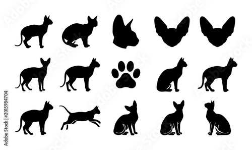 Quadro em tela Oriental Cat Silhouettes Collection, Elegant Feline Poses, Paw Print Icon