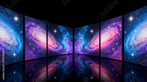 Galaxy display in a dark room