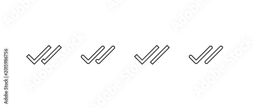 Double check outline icon set. Message seen symbol. Two tick sign