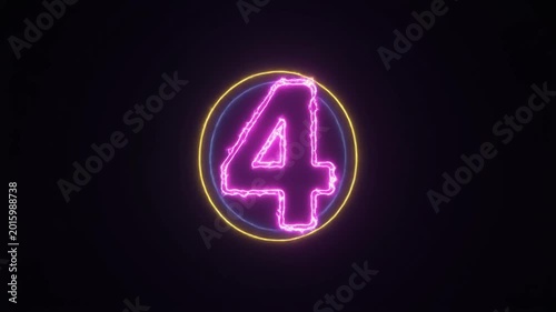Neon Glowing Number Four Countdown Animation