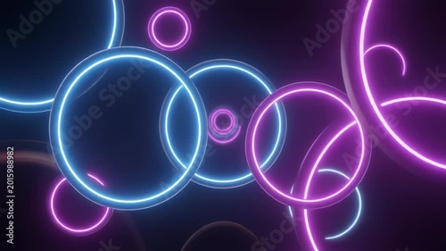 Neon Glowing Circles Abstract Motion Background